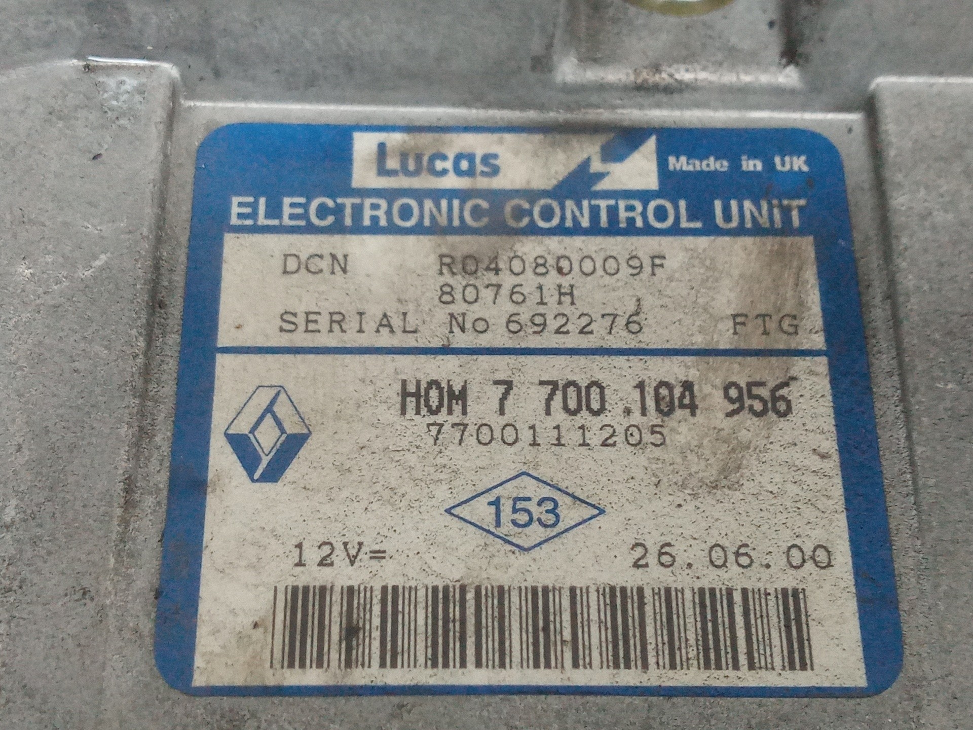 CENTRALITA MOTOR UCE RENAULT CLIO II FASE I (B/CBO) R04080009F / 7700111205 / R0408009F80761H R04080009F7700111205R0408009F80761H - Vista 3