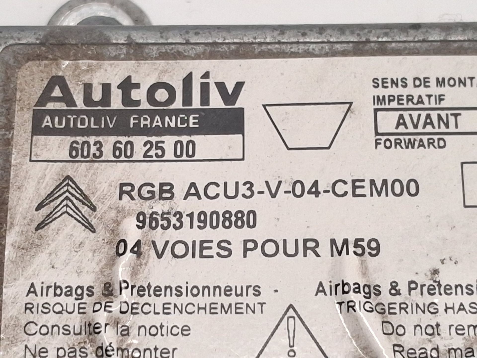 CENTRALITA AIRBAG PEUGEOT PARTNER Monospace (5_, G_) 9653190880 / 603602500 9653190880603602500 - Vista 2