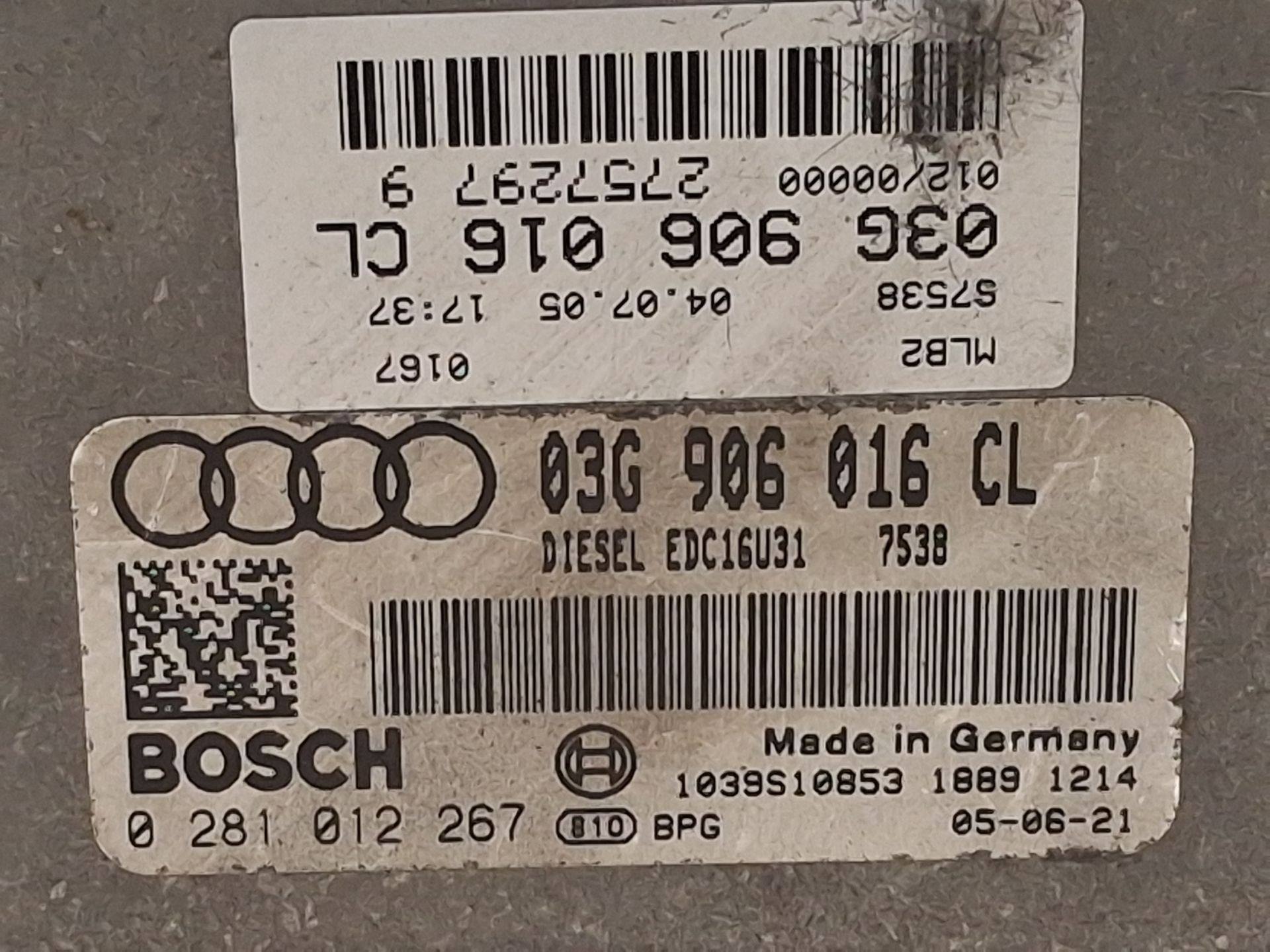 CENTRALITA MOTOR UCE AUDI A4 B7 Avant (8ED) 03G906016CL / 1039S10853 / 0281012267 03G906016CL1039S108530281012267 - Vista 2