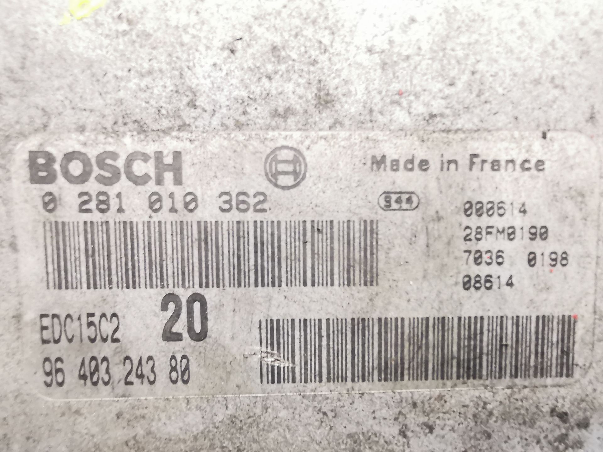 CENTRALITA MOTOR UCE PEUGEOT 306 Break (7E, N3, N5) 9640324380 / 0281010362 / EDC15C220 96403243800281010362EDC15C220 - Vista 3