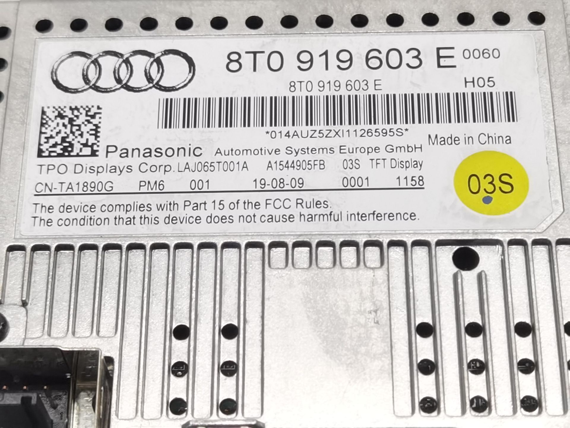 PANTALLA MULTIFUNCIÓN AUDI A4 B8 (8K2) 8T0919603E 8T0919603E - Vista 3